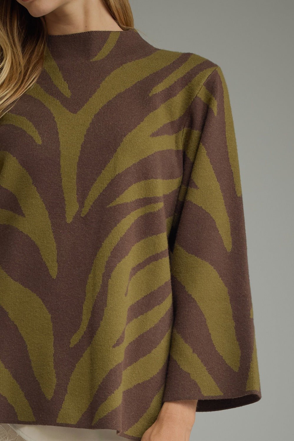 Entro Abstract Animal Print Mock Neck Sweater Top - Lavish Boutique01-TOPS