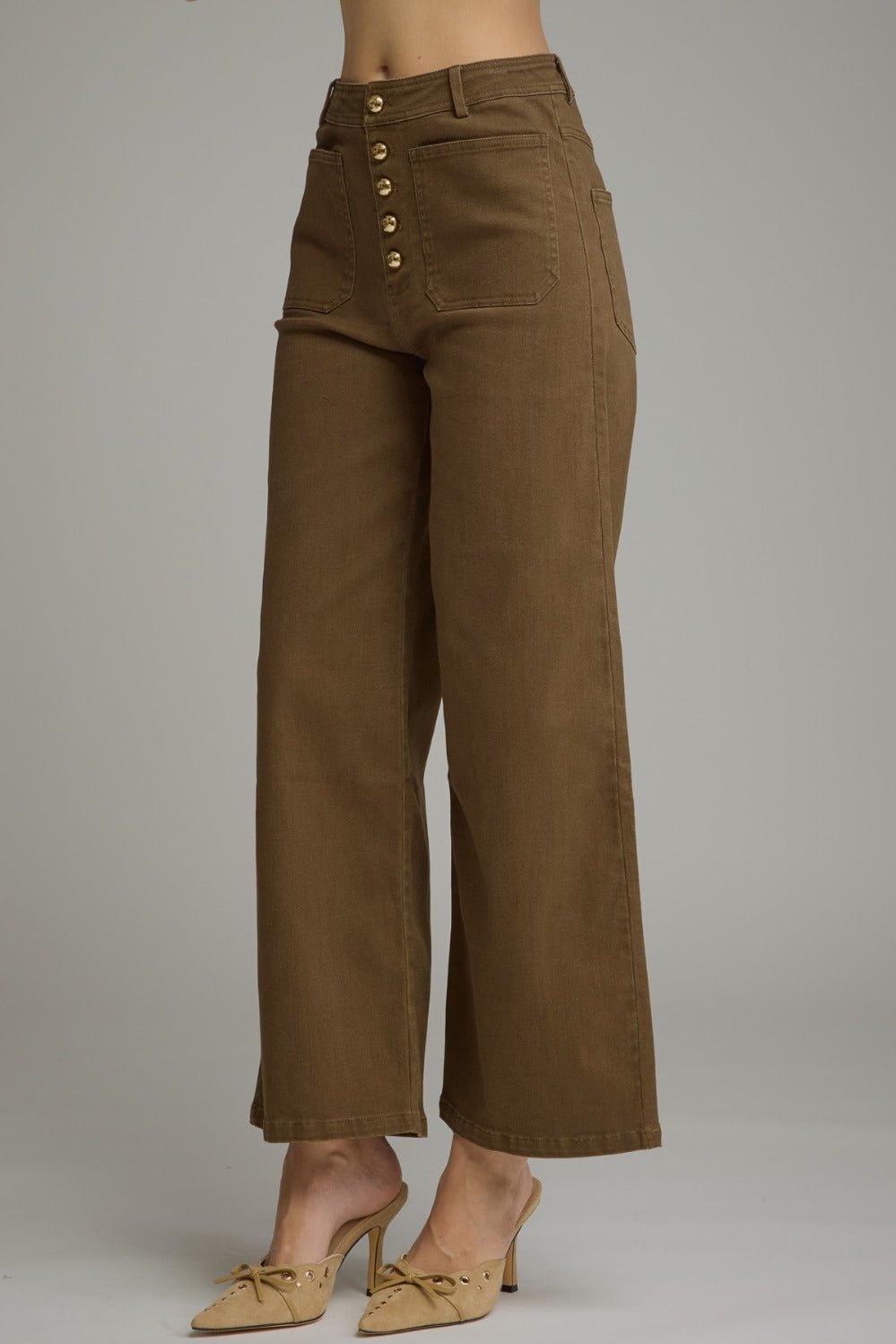 Entro Button Front Wide Leg Pants - Lavish Boutique02-BOTTOMS