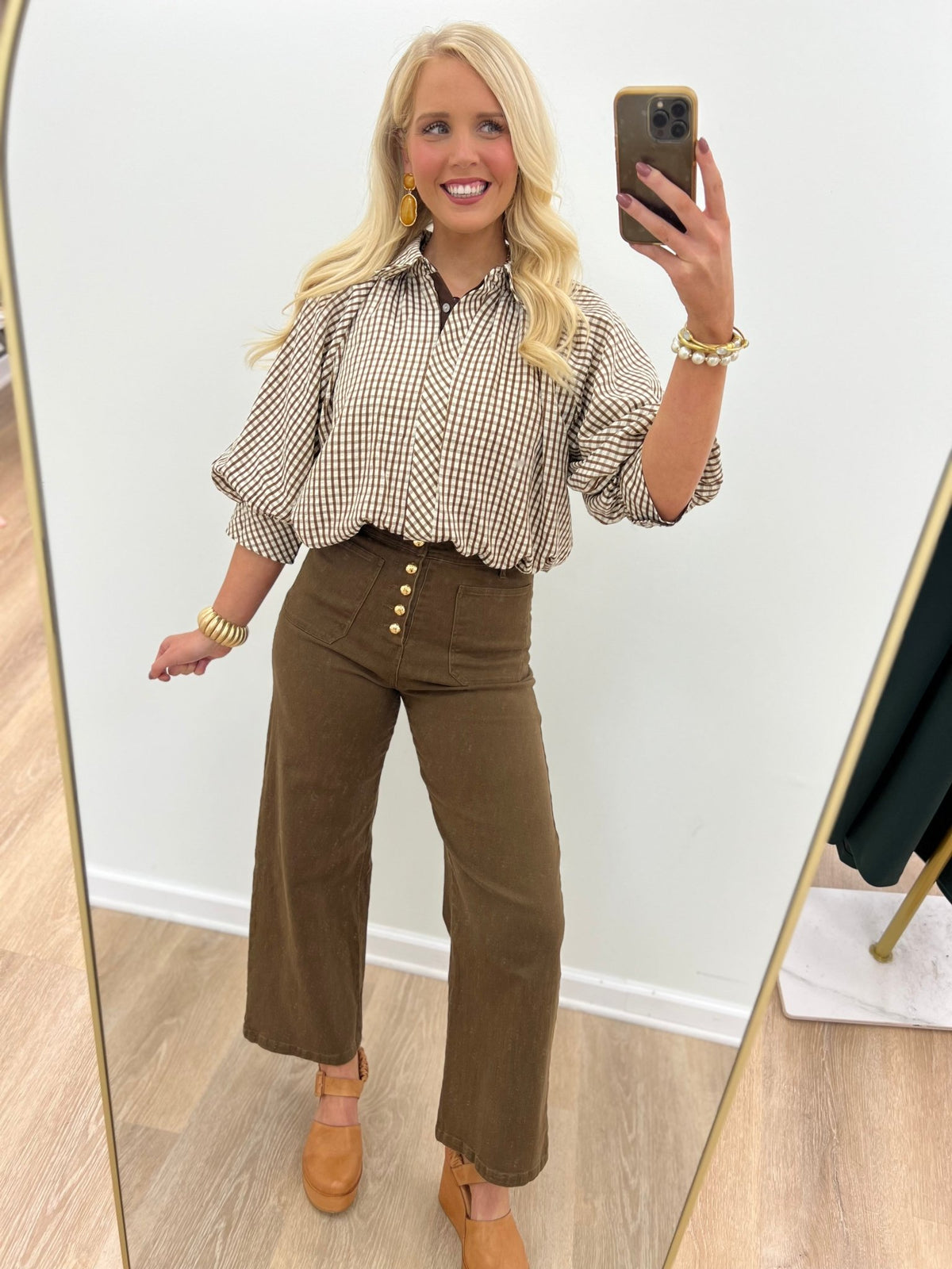 Entro Button Front Wide Leg Pants - Lavish Boutique02-BOTTOMS
