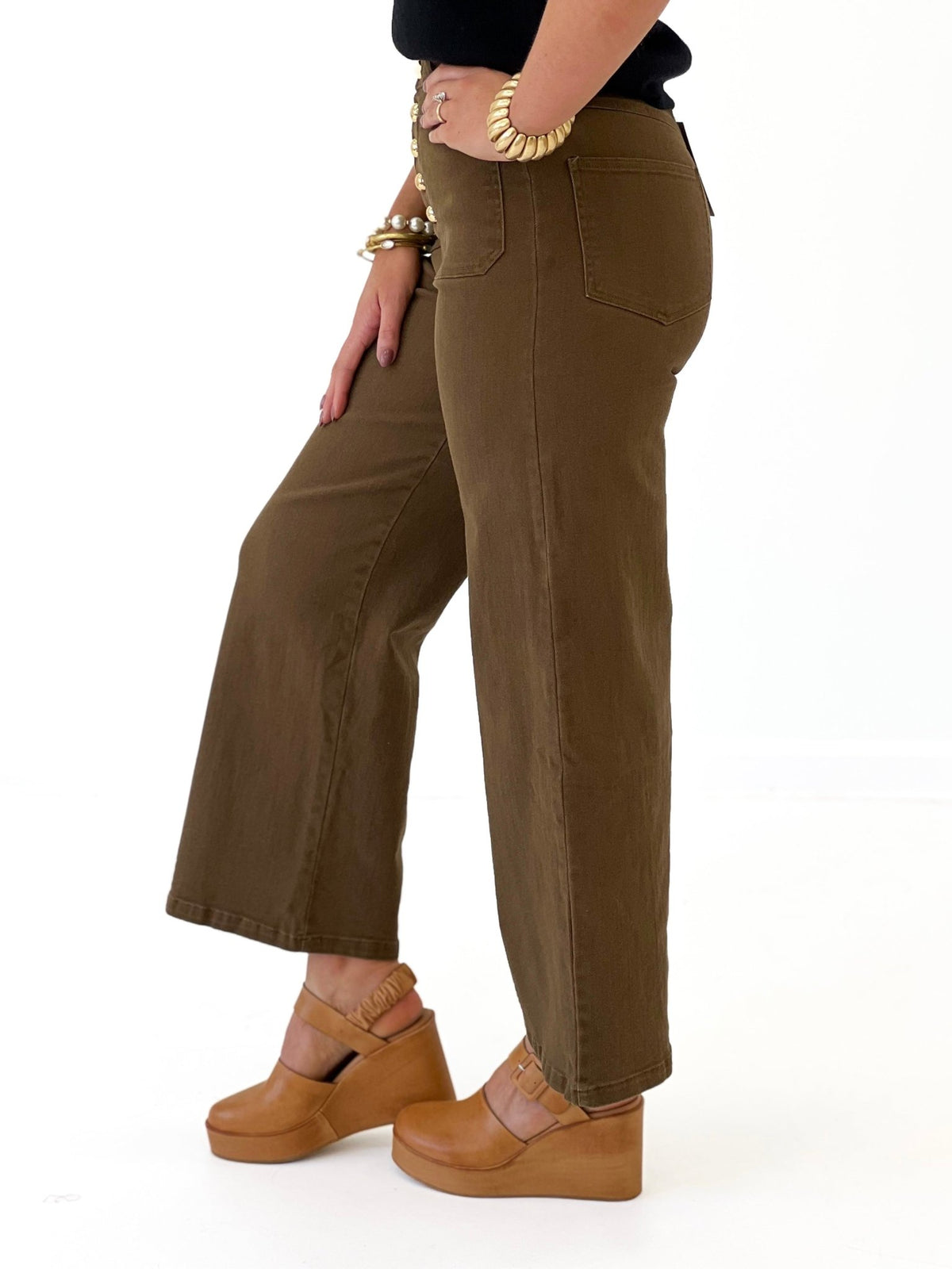Entro Button Front Wide Leg Pants - Lavish Boutique02-BOTTOMS