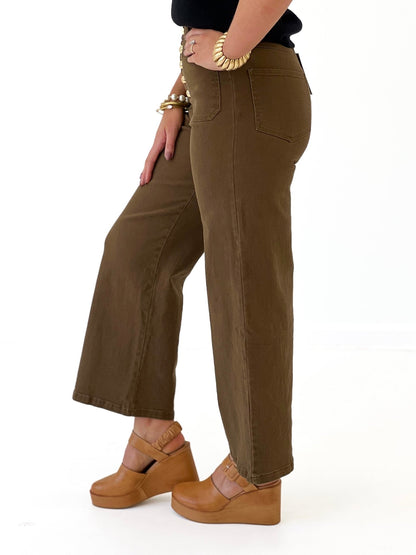 Entro Button Front Wide Leg Pants - Lavish Boutique02-BOTTOMS