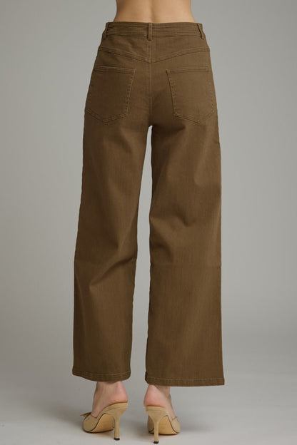 Entro Button Front Wide Leg Pants - Lavish Boutique02-BOTTOMS