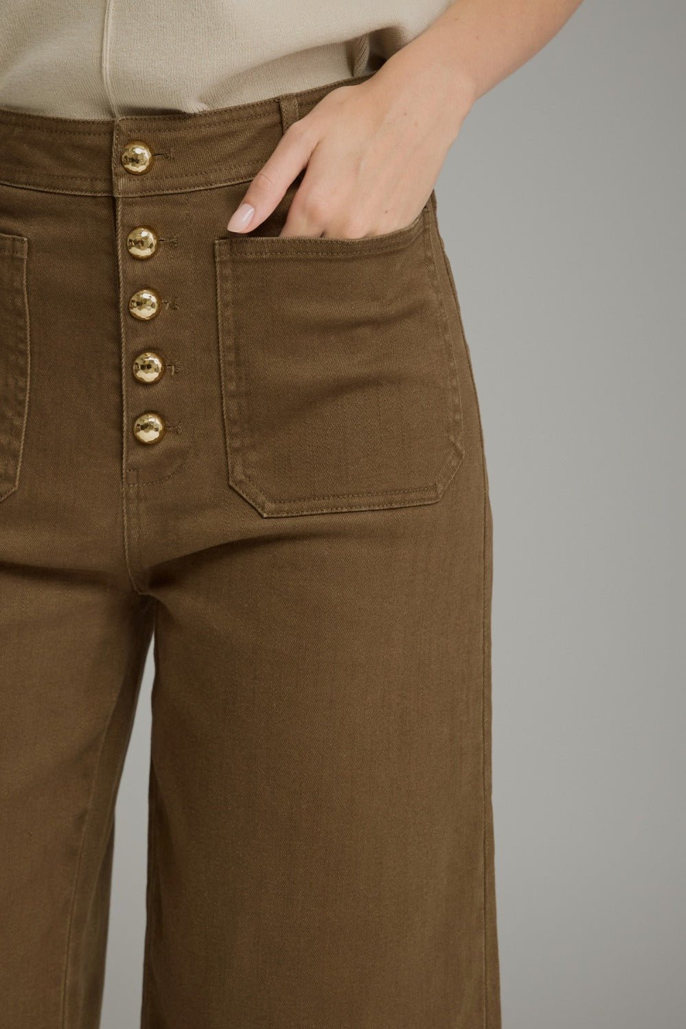 Entro Button Front Wide Leg Pants - Lavish Boutique02-BOTTOMS