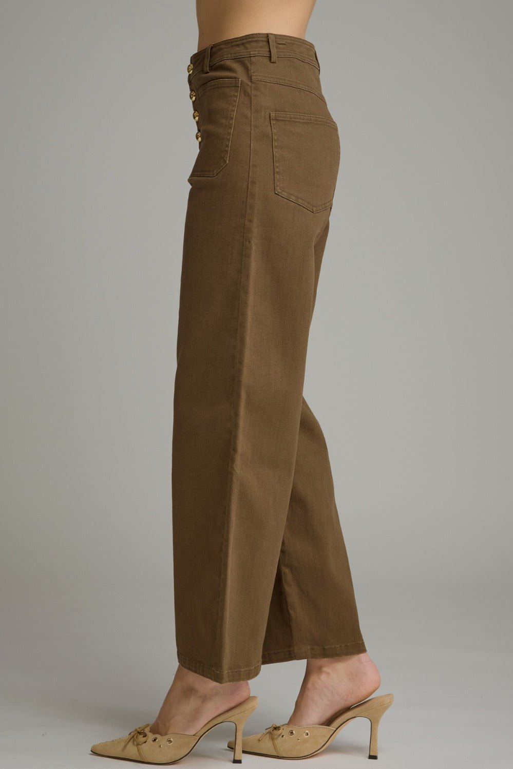 Entro Button Front Wide Leg Pants - Lavish Boutique02-BOTTOMS