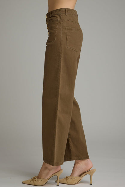 Entro Button Front Wide Leg Pants - Lavish Boutique02-BOTTOMS