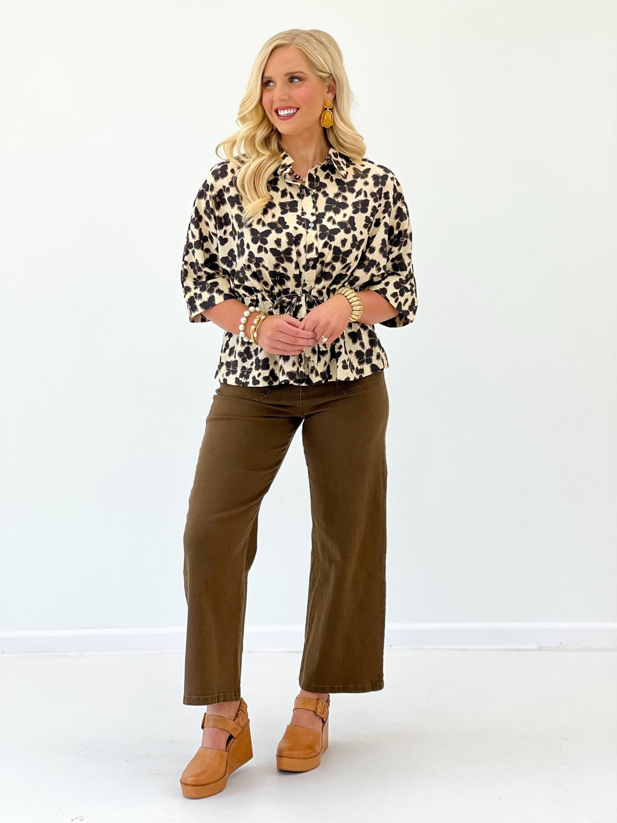 Entro Button Up Tie Front Top - Lavish Boutique01-TOPS