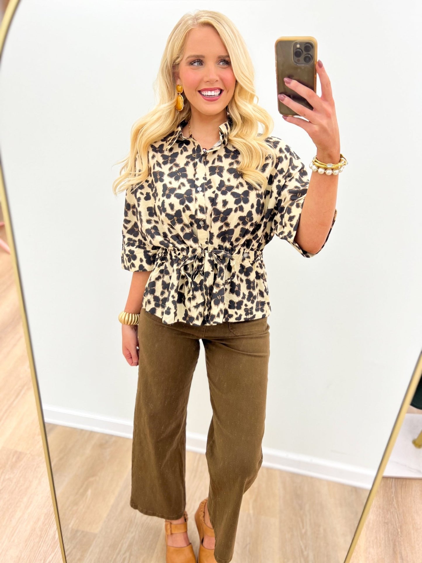 Entro Button Up Tie Front Top - Lavish Boutique01-TOPS