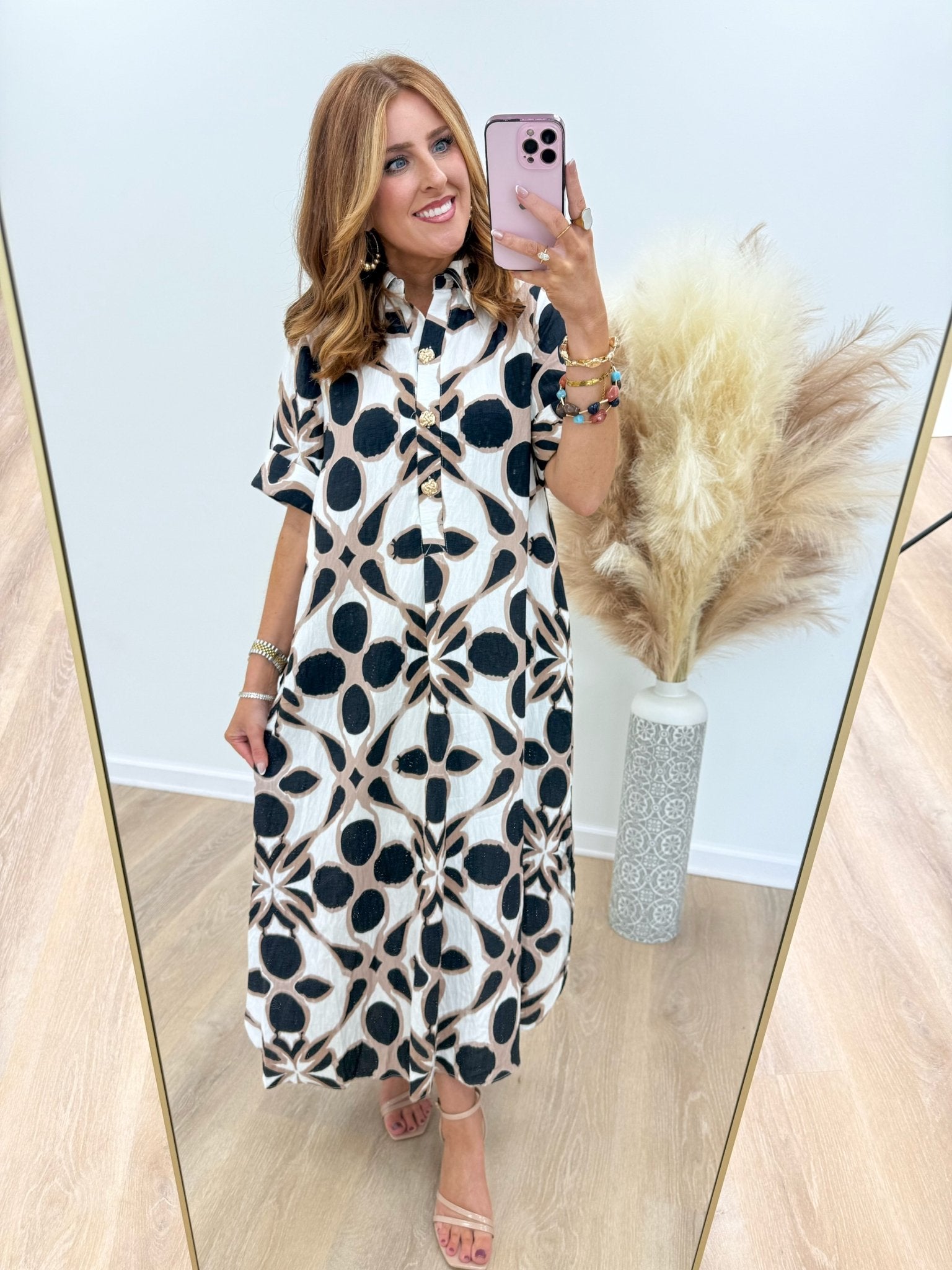 Collared button down midi dress with side pockets