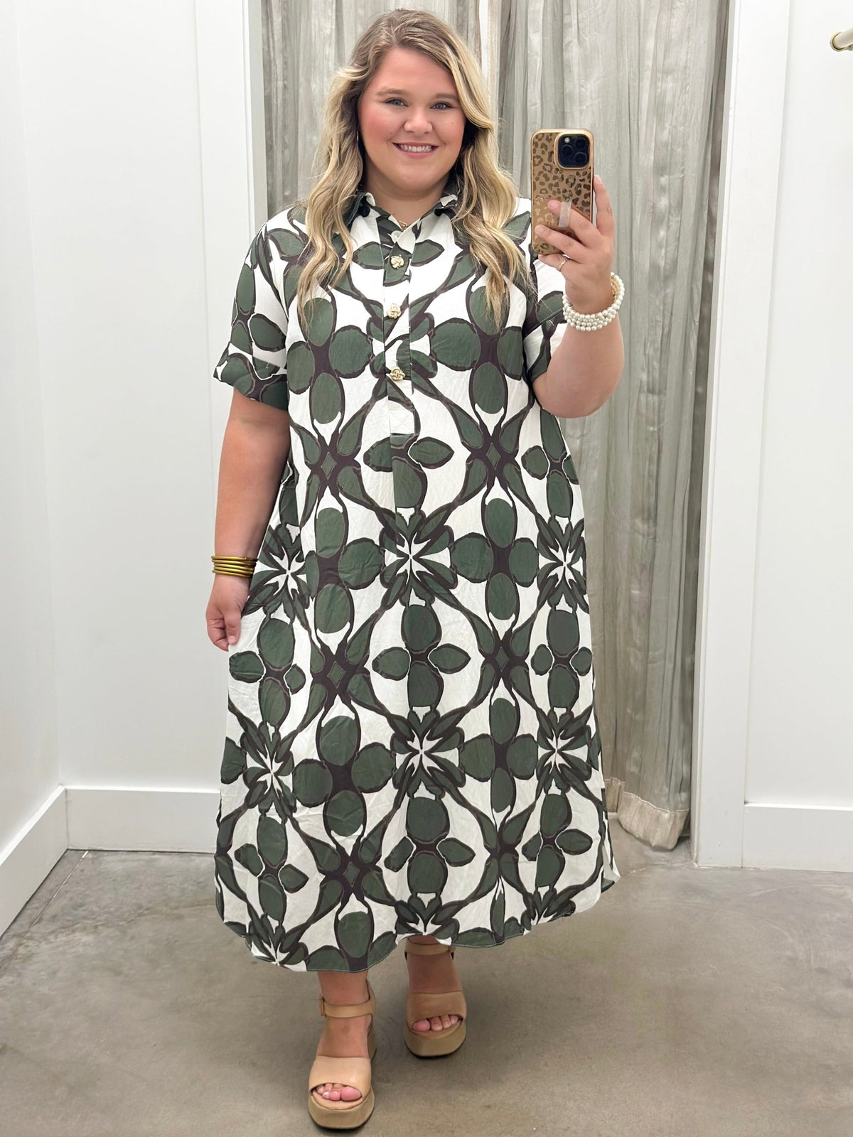 Button front midi dress in a soft draping viscose nylon blend