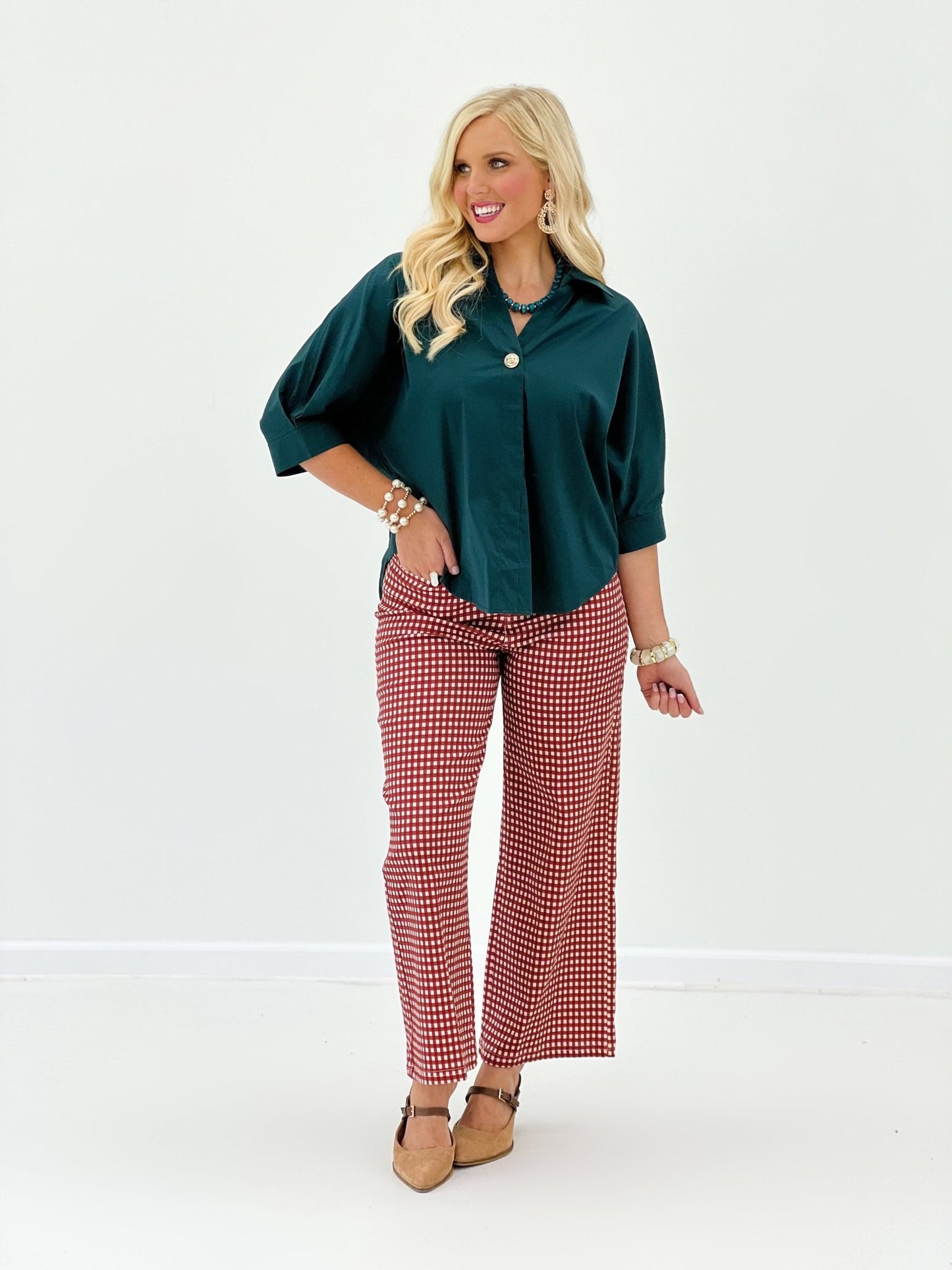 Entro Collared Gold Button Down V-Neck Blouse - Lavish Boutique01-TOPS