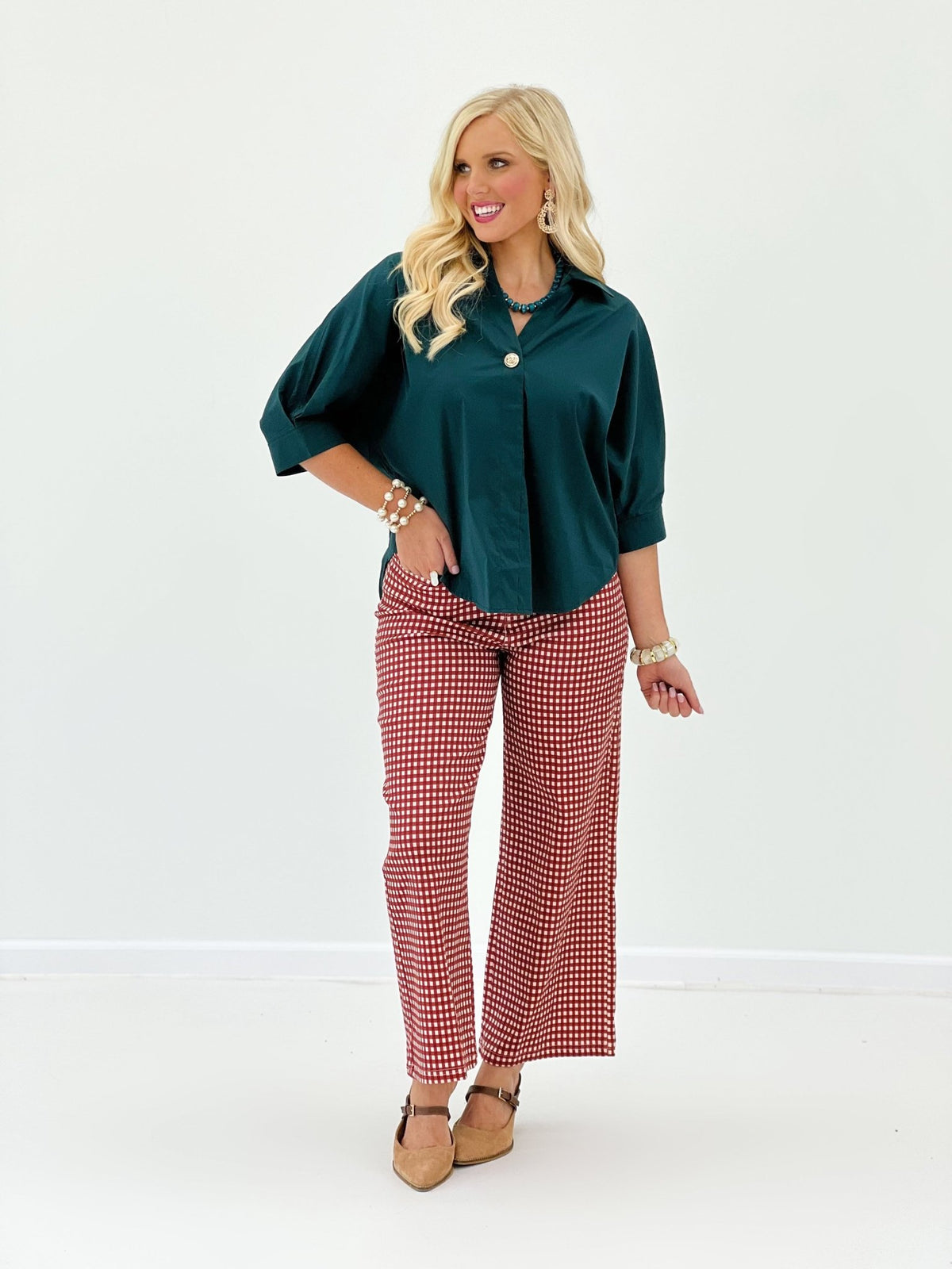 Entro Collared Gold Button Down V-Neck Blouse - Lavish Boutique01-TOPS