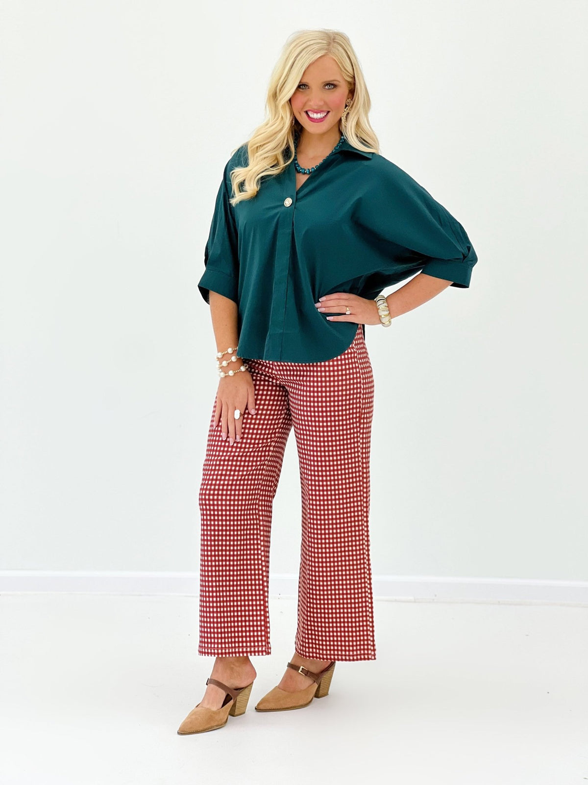Entro Collared Gold Button Down V-Neck Blouse - Lavish Boutique01-TOPS