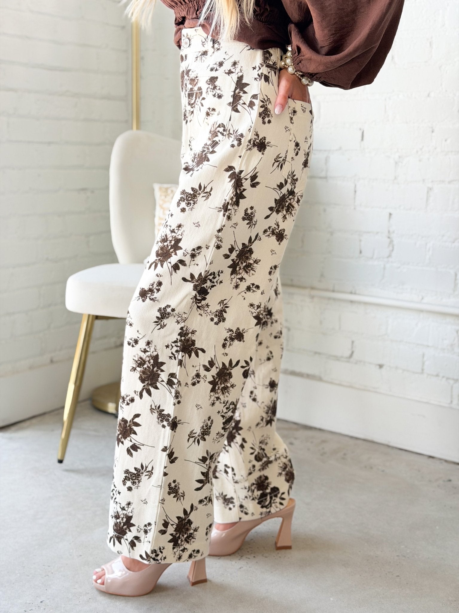 Entro Floral Denim Front Pocket Pants - Lavish Boutique02-BOTTOMS