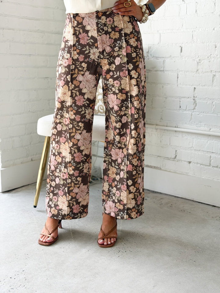 Floral print pants with a relaxed wide leg