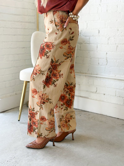Entro Floral Print Wide Leg Pants - Lavish Boutique02-BOTTOMS