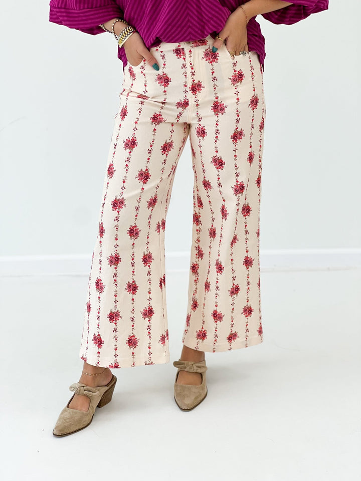Floral print wide leg pants with a soft drape