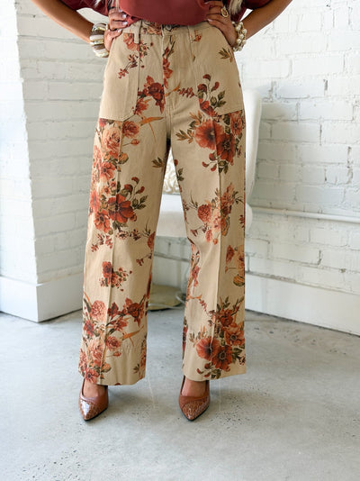 Entro Floral Print Wide Leg Pants - Lavish Boutique02-BOTTOMS