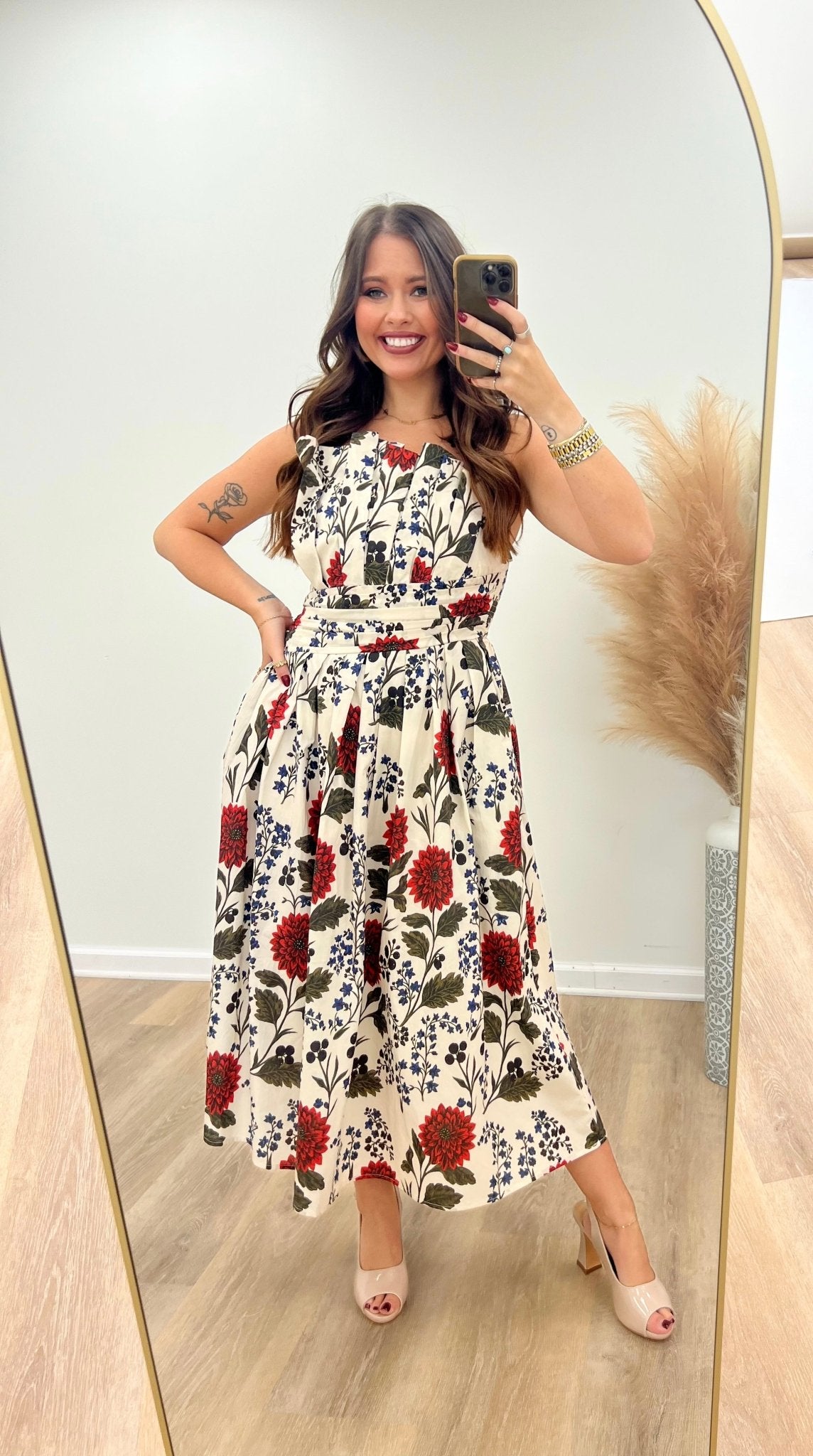 Entro Floral Strapless Detailed Waist dress - Lavish Boutique04-DRESSES