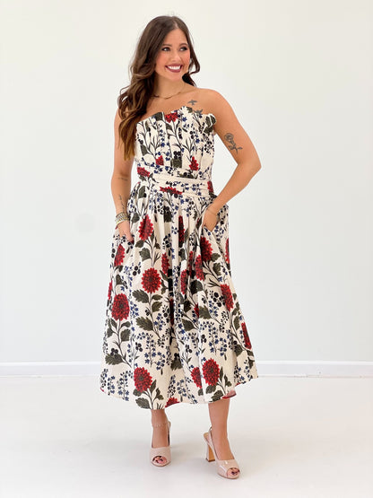 Entro Floral Strapless Detailed Waist dress - Lavish Boutique04-DRESSES