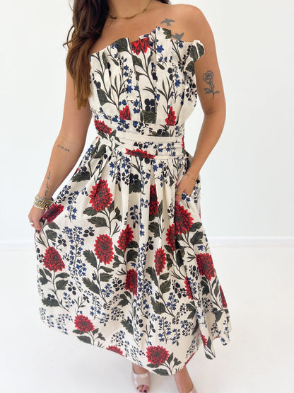 Entro Floral Strapless Detailed Waist dress - Lavish Boutique04-DRESSES