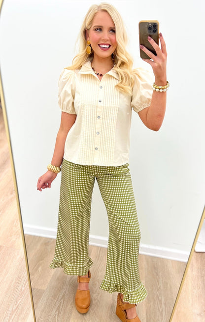 Entro Front Pleated Puff Sleeve Top - Lavish Boutique01-TOPS