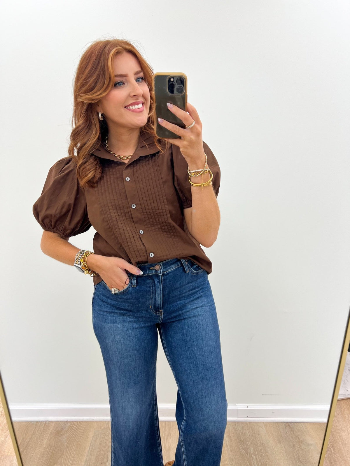 Entro Front Pleated Puff Sleeve Top - Lavish Boutique01-TOPS