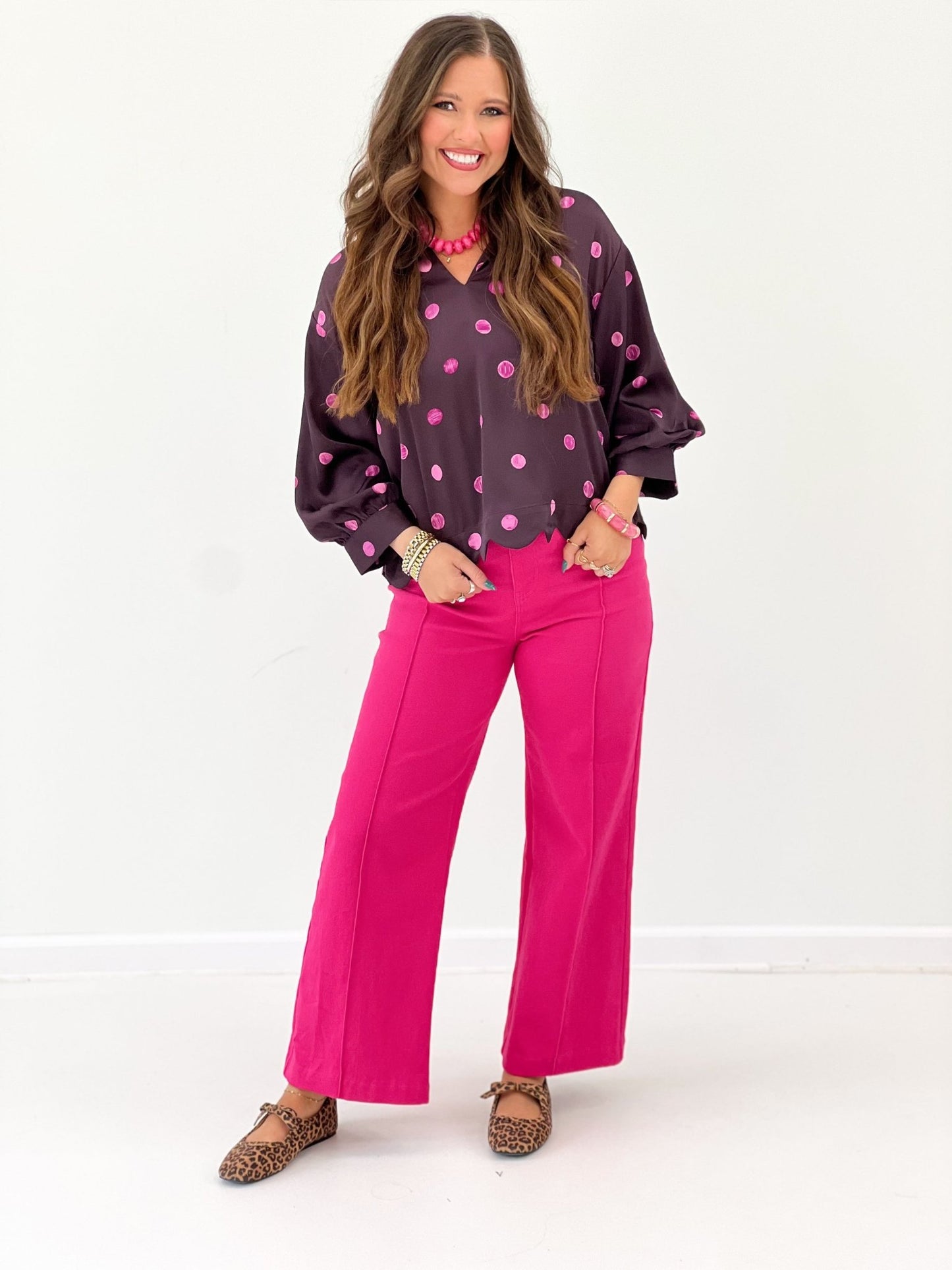 Front seam wide leg pants with a high waist