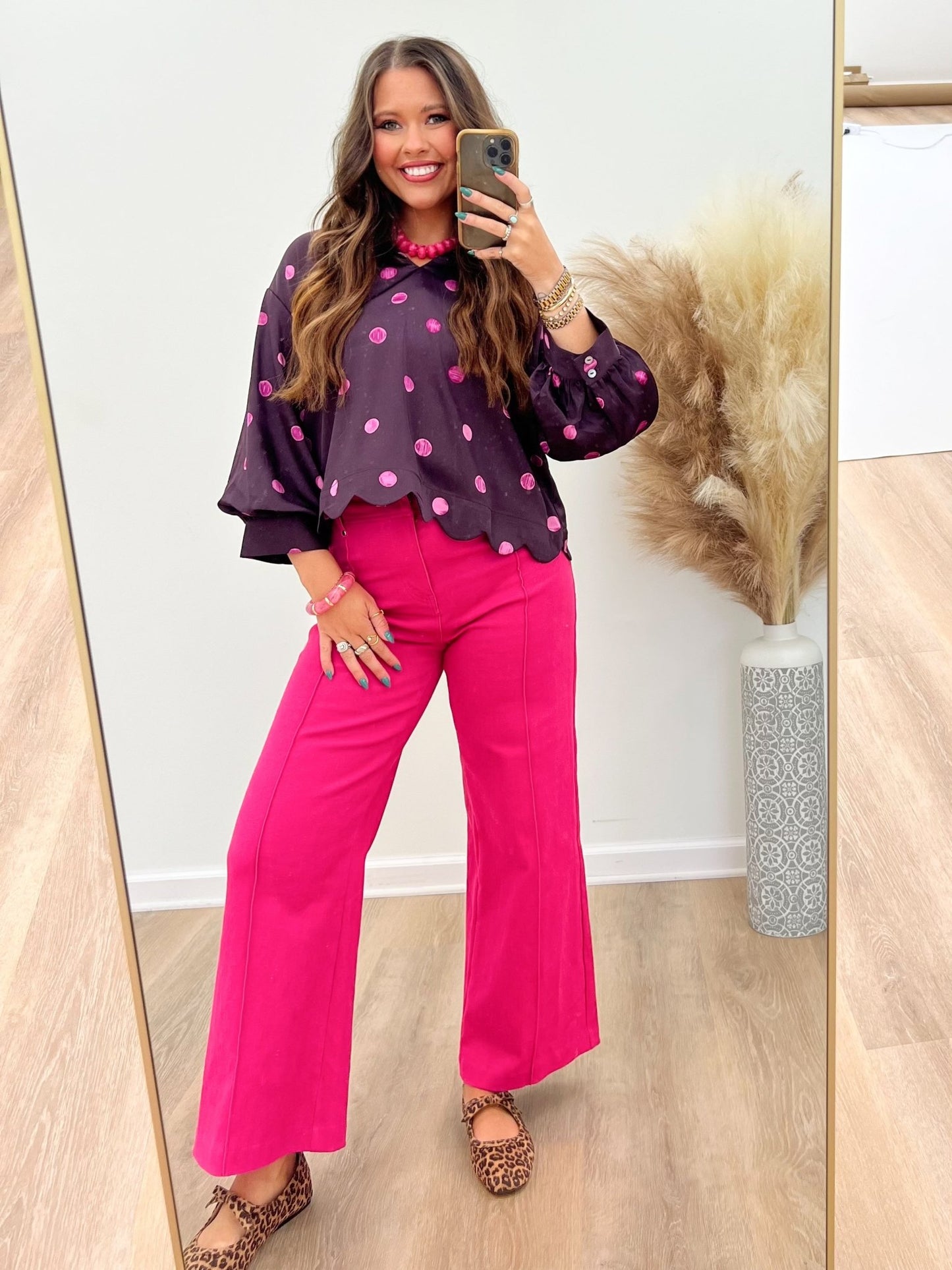 Seam front wide leg pants with a relaxed drape