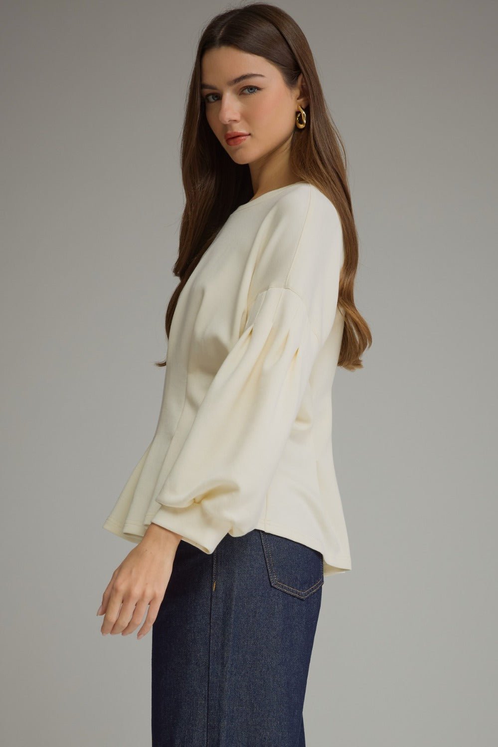 Entro Gathered Long Sleeve Top - Lavish Boutique01-TOPS