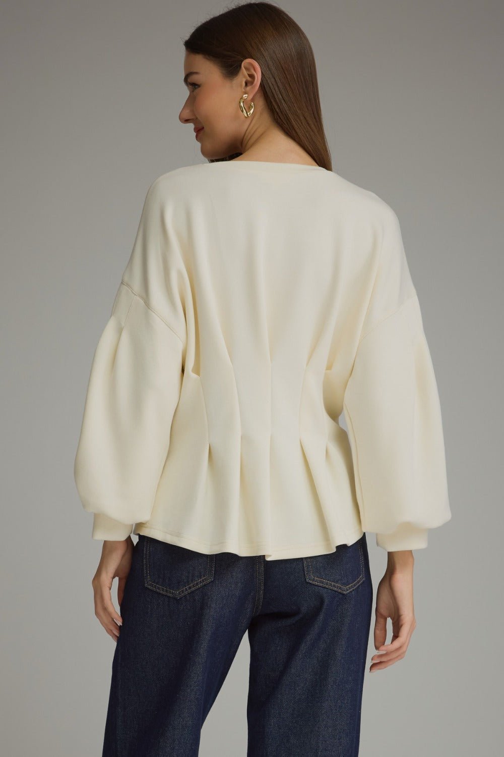 Entro Gathered Long Sleeve Top - Lavish Boutique01-TOPS
