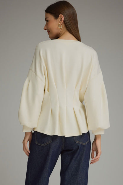 Entro Gathered Long Sleeve Top - Lavish Boutique01-TOPS