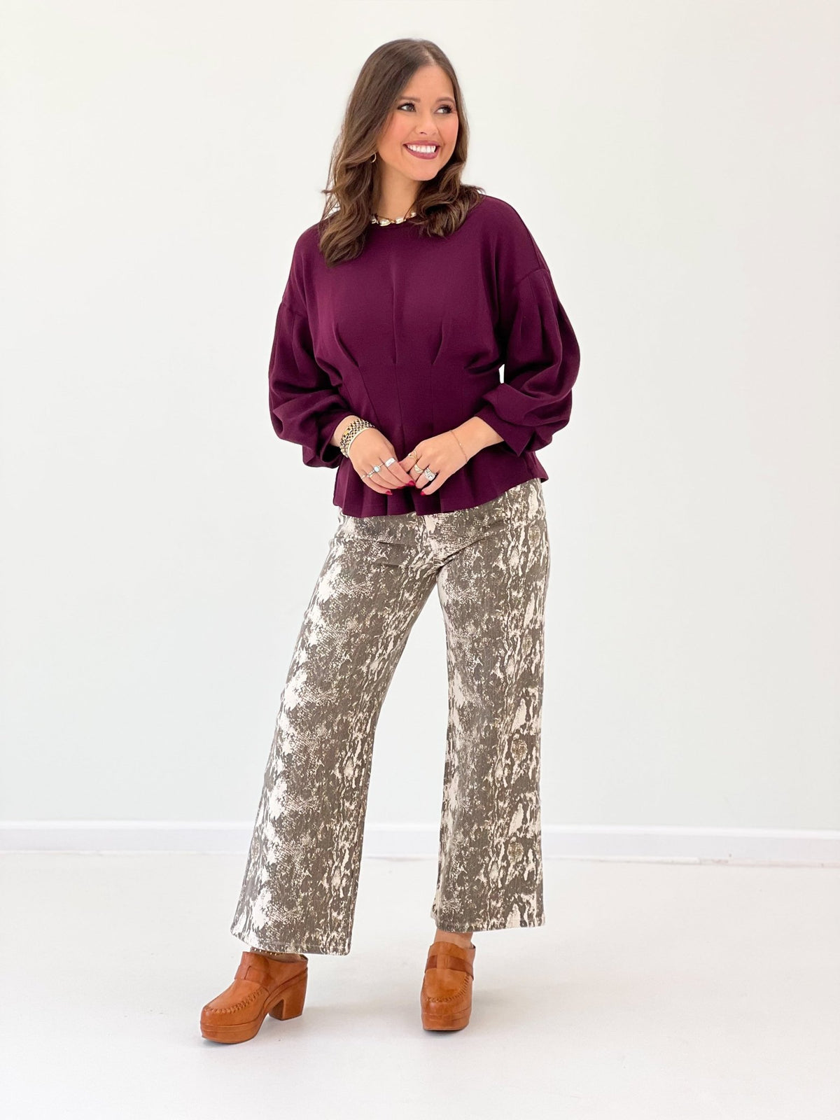 Entro Gathered Long Sleeve Top - Lavish Boutique01-TOPS