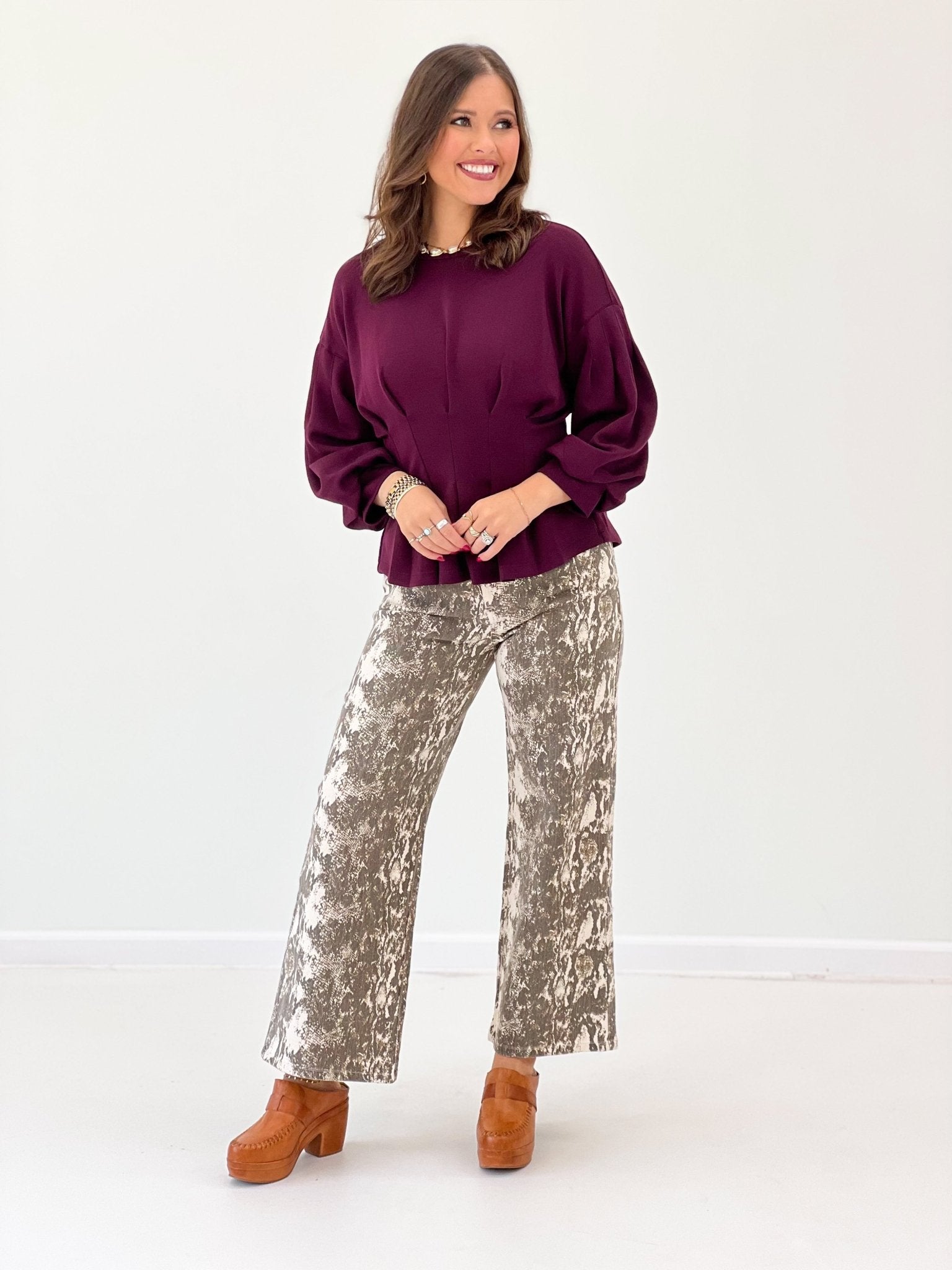 Entro Gathered Long Sleeve Top - Lavish Boutique01-TOPS