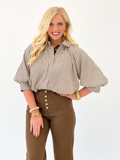 Entro Gingham Bubble Bottom Top - Lavish Boutique01-TOPS