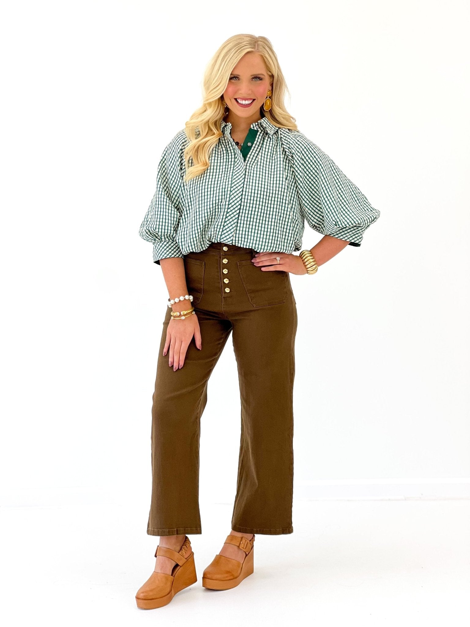 Entro Gingham Bubble Bottom Top - Lavish Boutique01-TOPS
