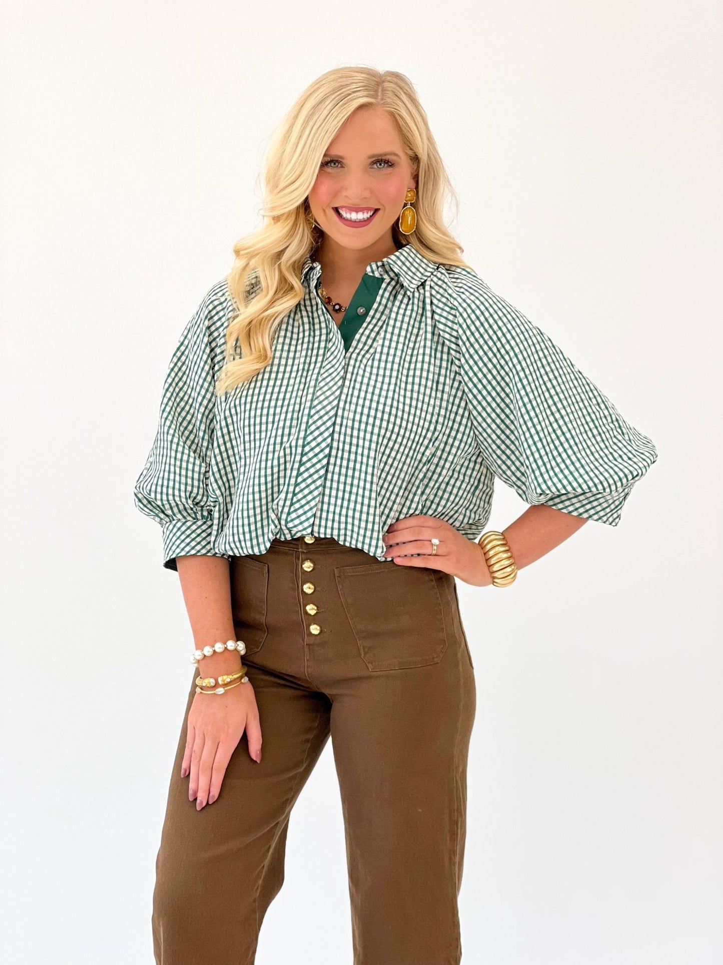 Entro Gingham Bubble Bottom Top - Lavish Boutique01-TOPS