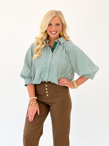 Entro Gingham Bubble Bottom Top - Lavish Boutique01-TOPS