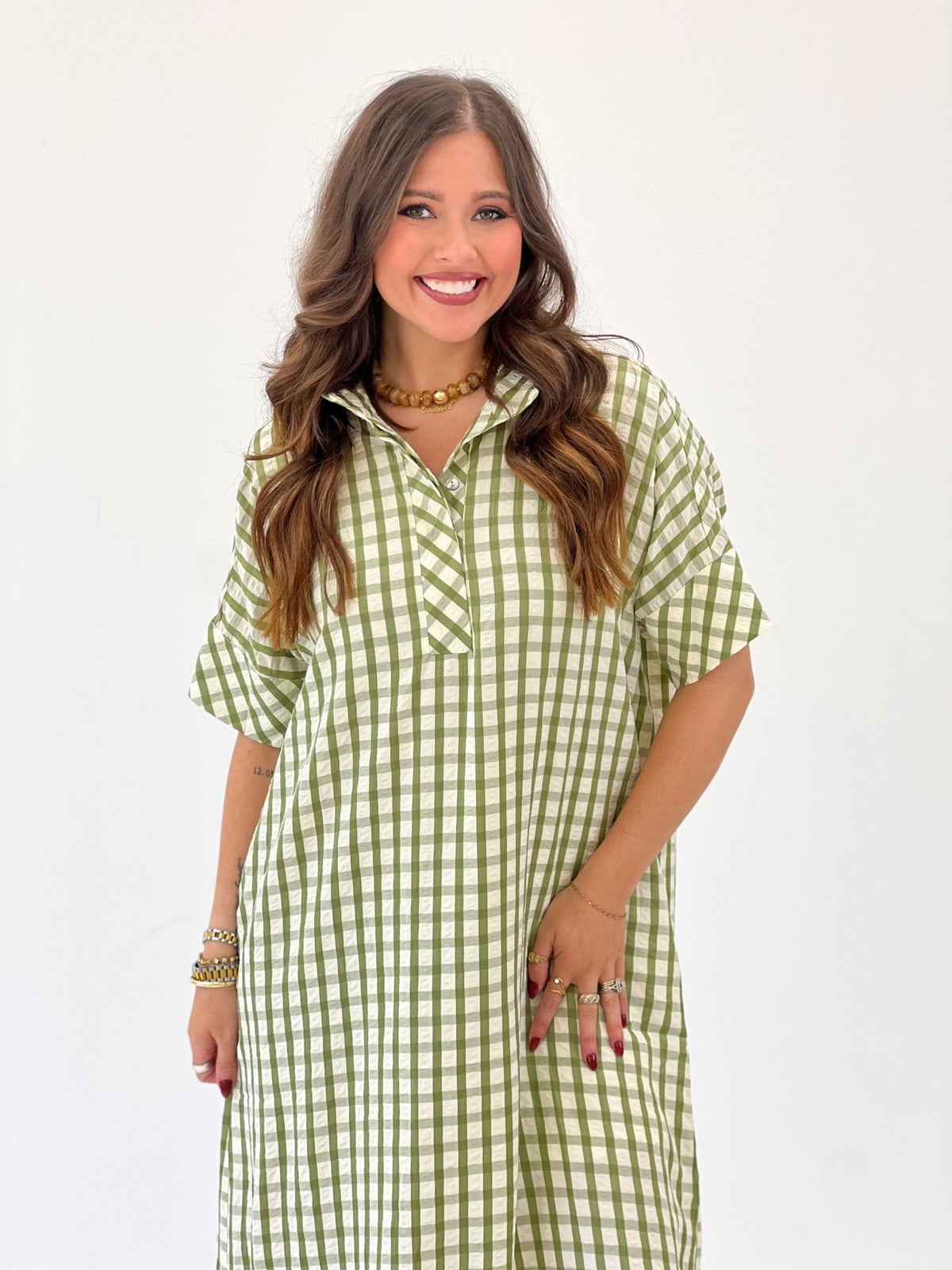 Midi dress in a small-scale gingham check