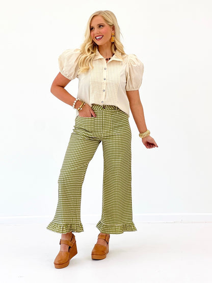 Entro Gingham Ruffle Bottom Pant - Lavish Boutique02-BOTTOMS