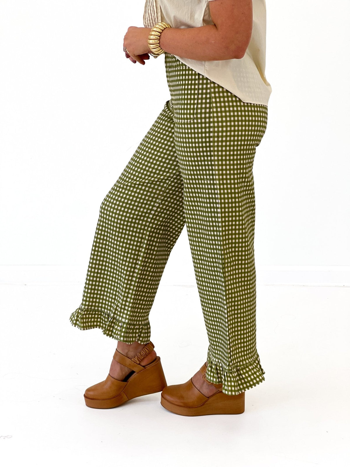 Entro Gingham Ruffle Bottom Pant - Lavish Boutique02-BOTTOMS