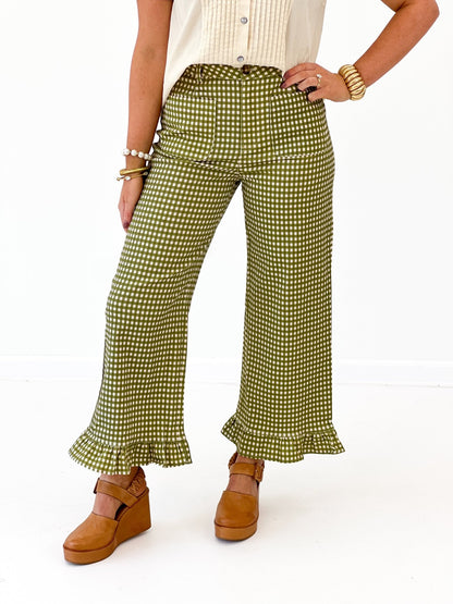 Entro Gingham Ruffle Bottom Pant - Lavish Boutique02-BOTTOMS
