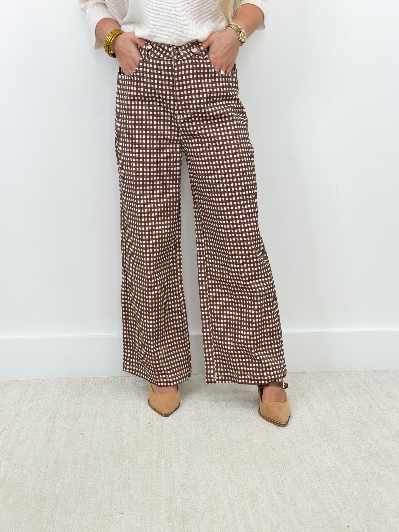 Entro Gingham Wide Straight Leg Pant - Lavish Boutique02-BOTTOMS