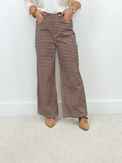 Entro Gingham Wide Straight Leg Pant - Lavish Boutique02-BOTTOMS