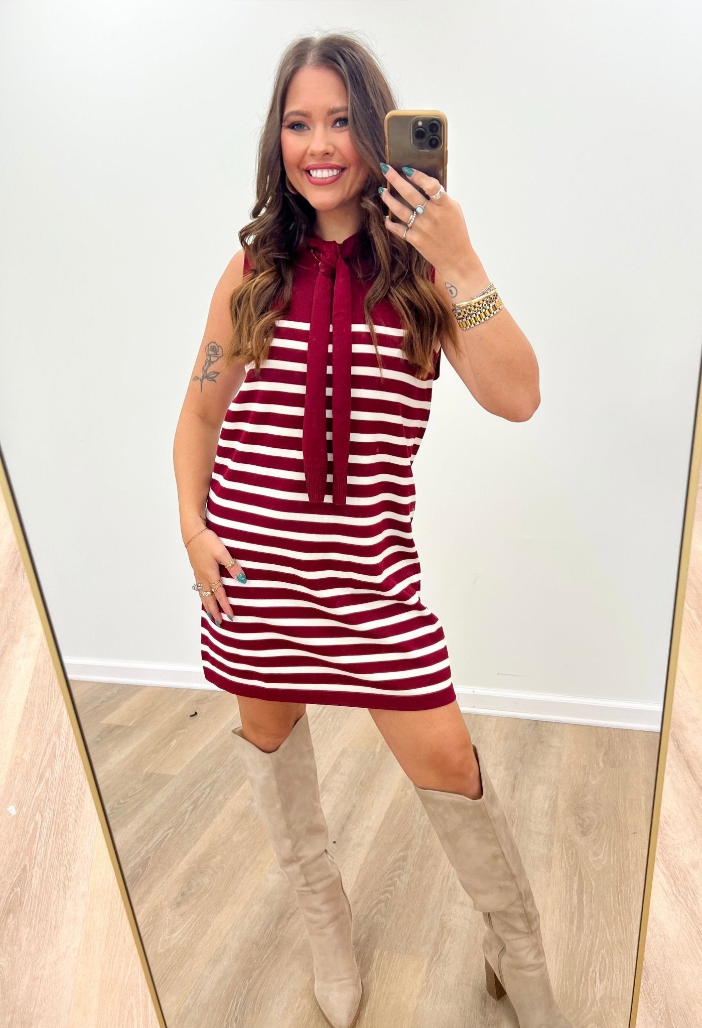 Ribbed knit dress with a wrapped scarf neckline