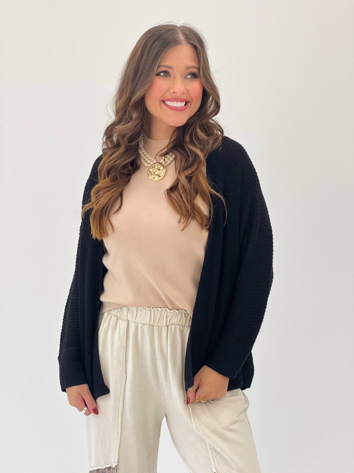 Eesome Open Front Cardigan in Black