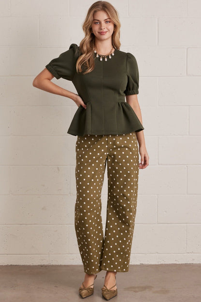 Entro Peplum Hem Puff Sleeve Knit Top - Lavish Boutique01-TOPS