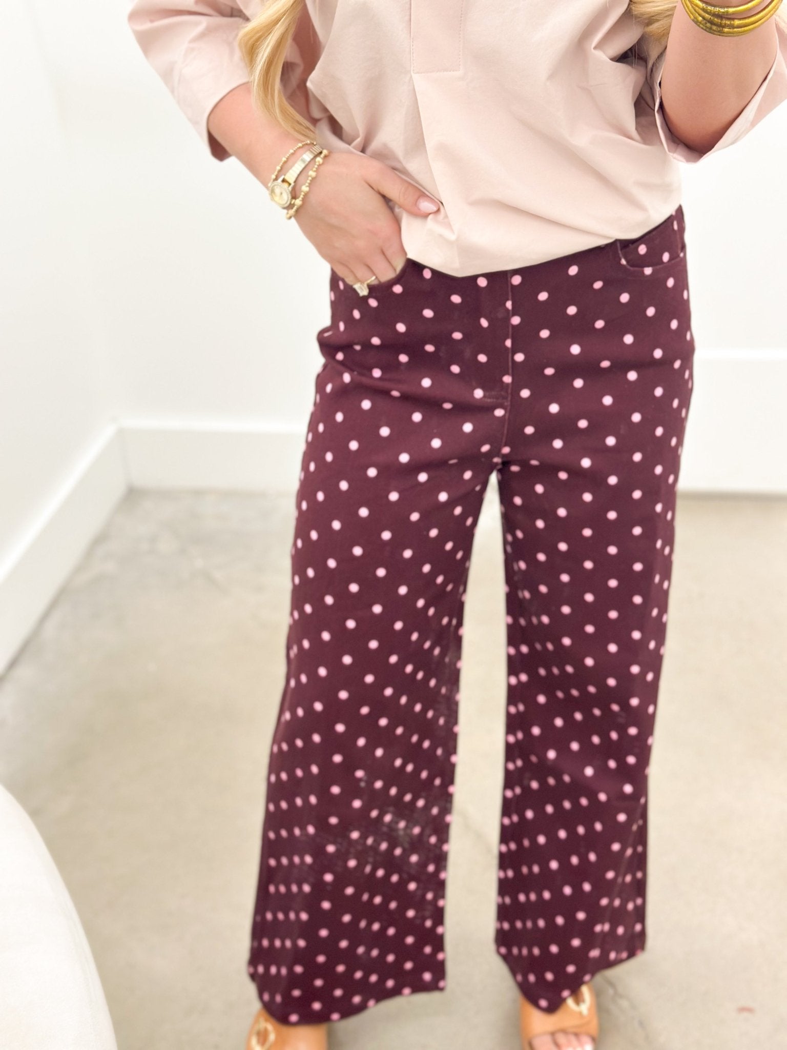 Entro Polka Dot Wide Leg Pant - Lavish Boutique02-BOTTOMS