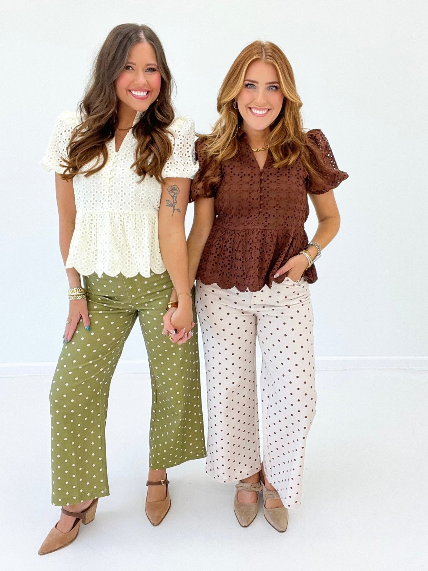 Dotted wide leg pants with a soft drape
