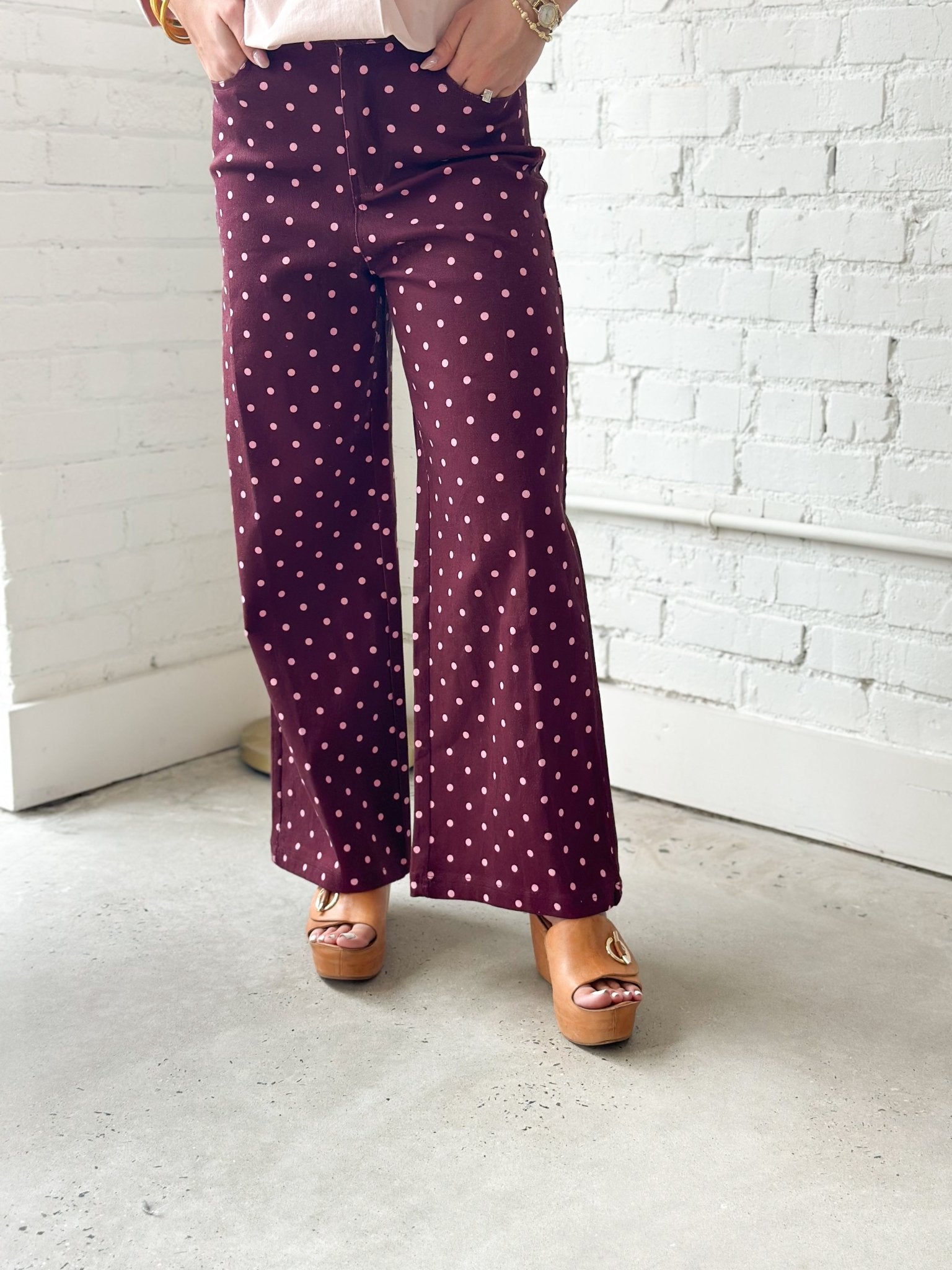 Entro Polka Dot Wide Leg Pant - Lavish Boutique02-BOTTOMS