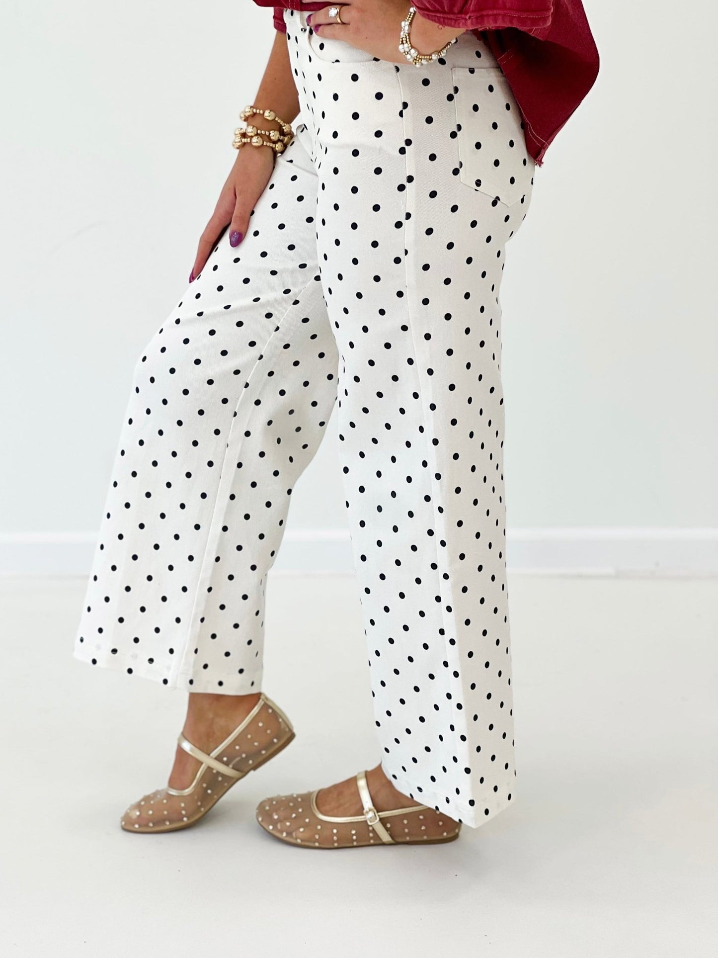 Entro Polka Dot Wide Leg Pant - Lavish Boutique02-BOTTOMS